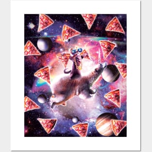 Thug Space Cat On Polar Bear Unicorn - Pizza Posters and Art